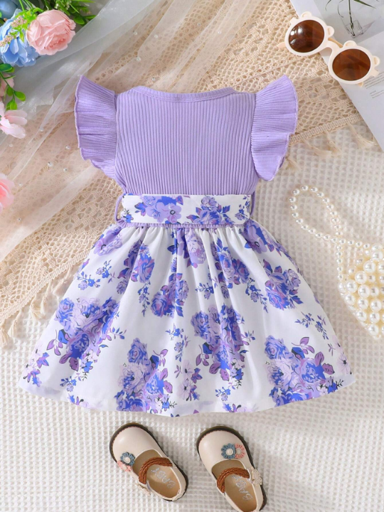 Baby Girl Floral Print Ruffle Trim Dress