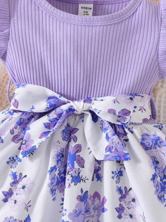 Baby Girl Floral Print Ruffle Trim Dress