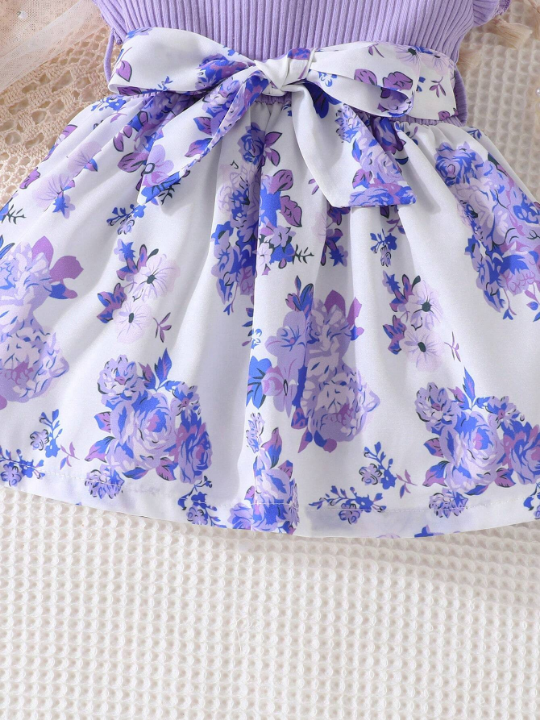 Baby Girl Floral Print Ruffle Trim Dress