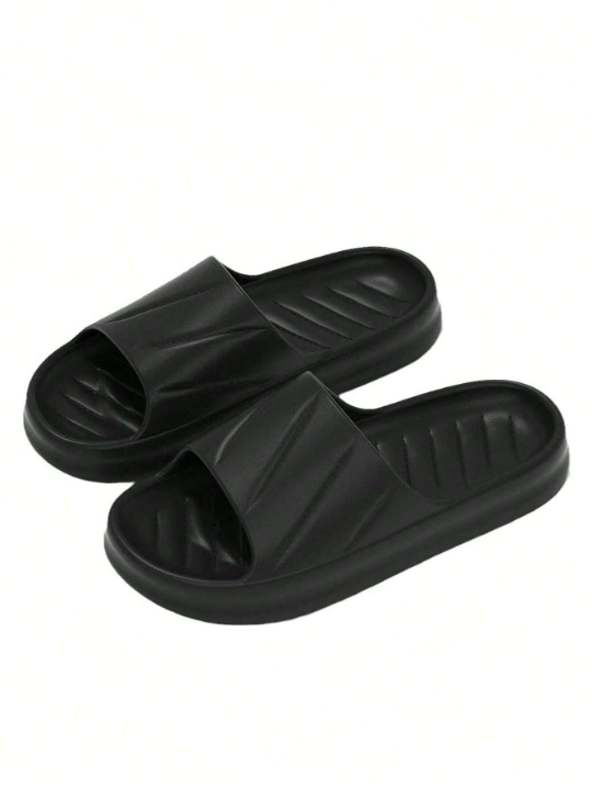 New Fashionable And Versatile Soft Black Rhombus Surface With Non-slip And Anti-odor Eva Material Bathroom Slip-on Men's Home Plastic Slippers