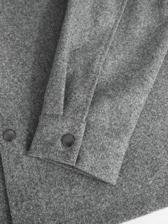 Men's Plain Woolen Coat With Cargo Pockets