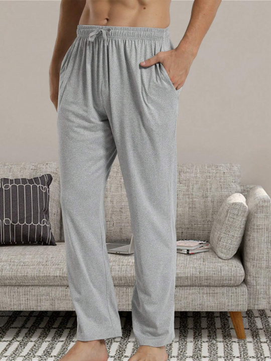 Men's Autumn & Winter 2pcs/set Homewear Long Sleeve T-shirt, Bottoming Shirt, And Long Pants Sleepwear Suit