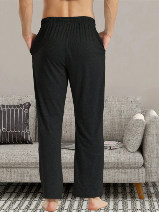 2pcs/set Men's Autumn Winter Pajama Set, Includes Long Sleeve T-shirt & Elastic Wide Leg Pants