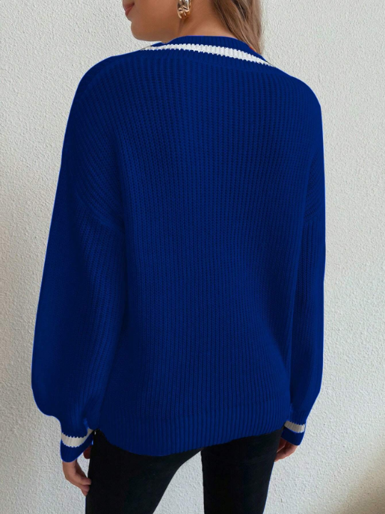 Frenchy Striped V-neck Pullover Sweater