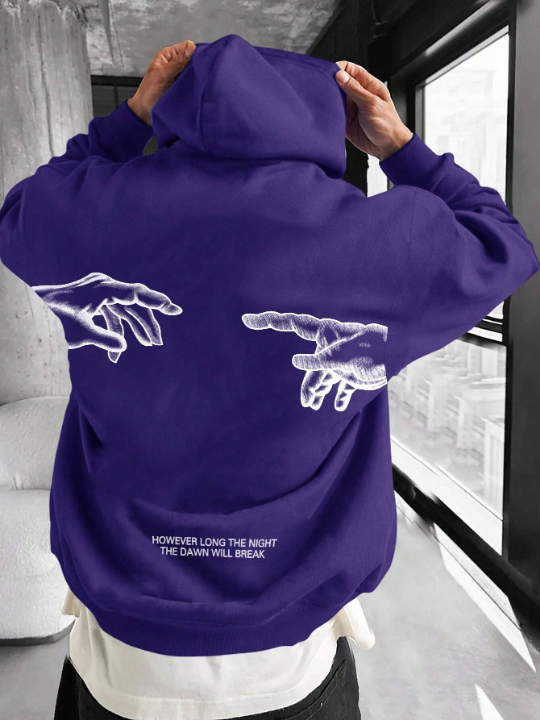 Manfinity EMRG Loose Men's Statement And Hand Print Drawstring Hoodie