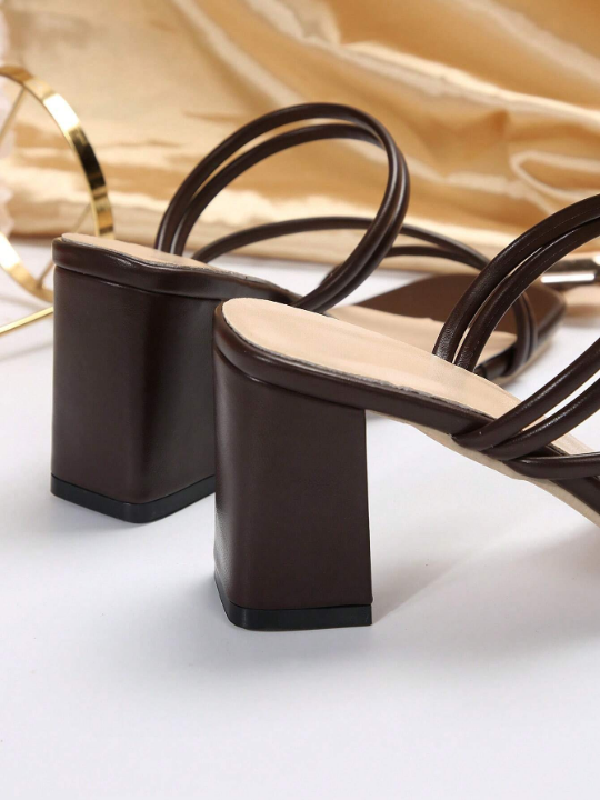 Daily Square Toe Simple And Popular New Versatile Fashionable Women's Chocolate Brown High-heeled Sandals