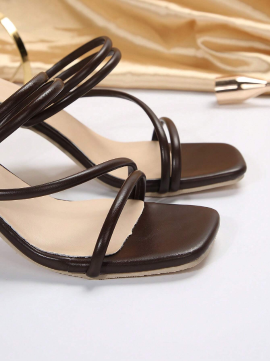 Daily Square Toe Simple And Popular New Versatile Fashionable Women's Chocolate Brown High-heeled Sandals