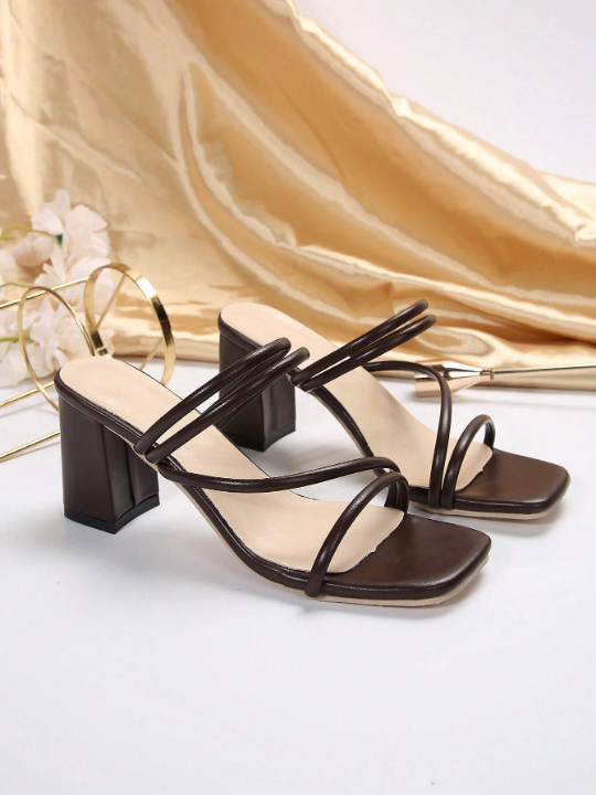 Daily Square Toe Simple And Popular New Versatile Fashionable Women's Chocolate Brown High-heeled Sandals