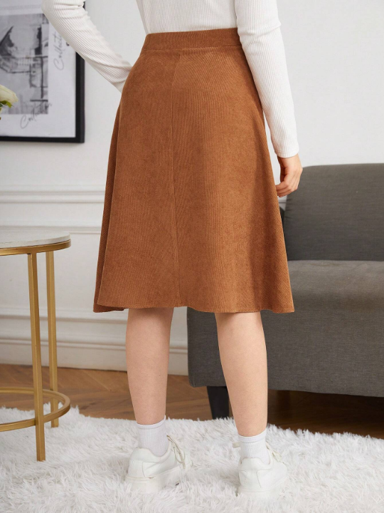Teen Girls' Solid Color A-line Skirt With Button Details
