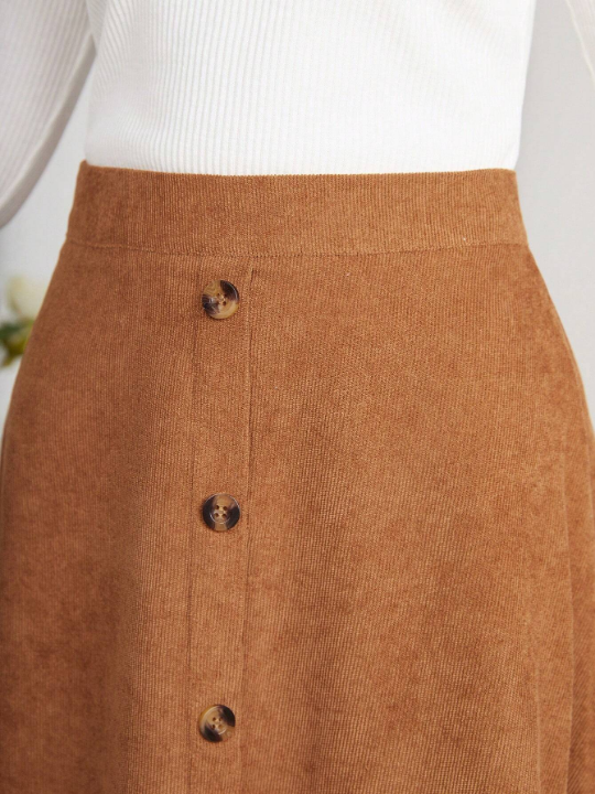 Teen Girls' Solid Color A-line Skirt With Button Details