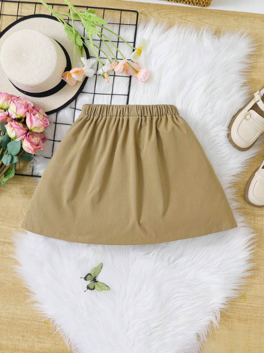 Tween Girl Sweet And Cool Style Solid Color Pleated Skirt With Woven Texture