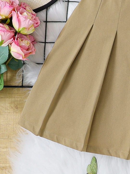 Tween Girl Sweet And Cool Style Solid Color Pleated Skirt With Woven Texture