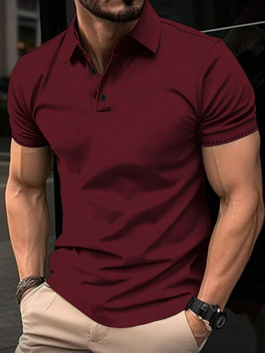 Manfinity Men's Pure Color Button Front Polo Shirt