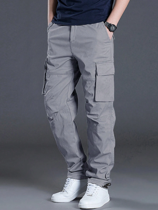 Manfinity Homme Men's Loose Fit Solid Color Pants With Drawstring Waistband And Flap Pockets