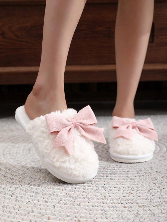 Butterfly Knot Women's Winter Slippers, Lovely Indoor Plush Non-slip Floor Warm Couples Home Slippers