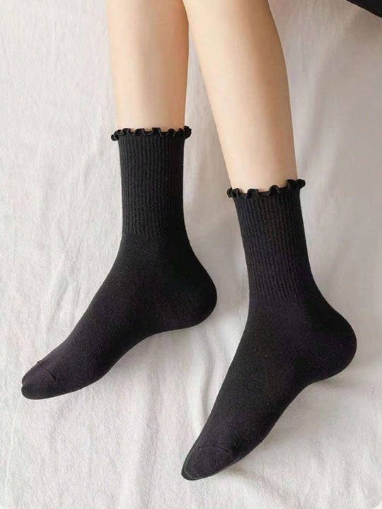 6 Pairs Of Women's Autumn And Winter Fungus Lace All-match Casual Pile Jk Mid-calf Socks