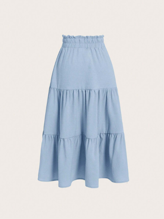 Tween Girls Paperbag Waist Ruffle Hem Knot Front Skirt