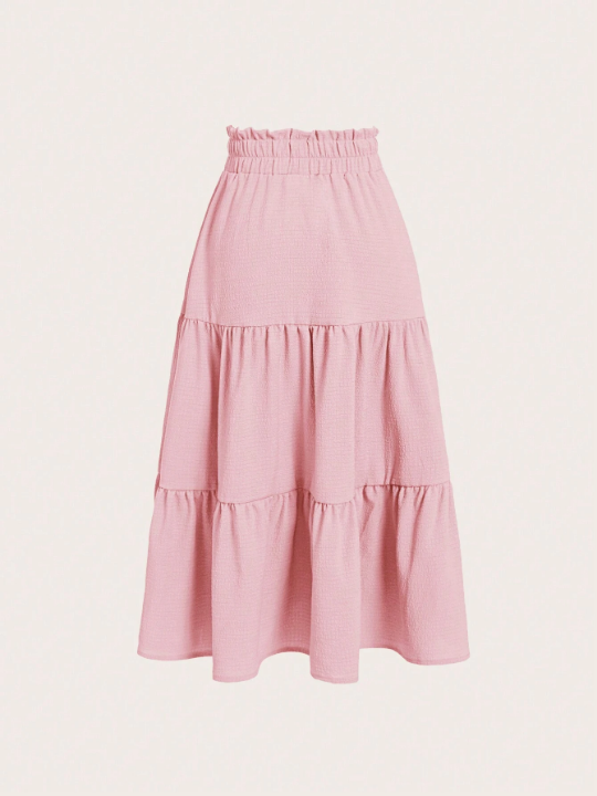 Tween Girl Paperbag Waist Ruffle Hem Knot Front Skirt