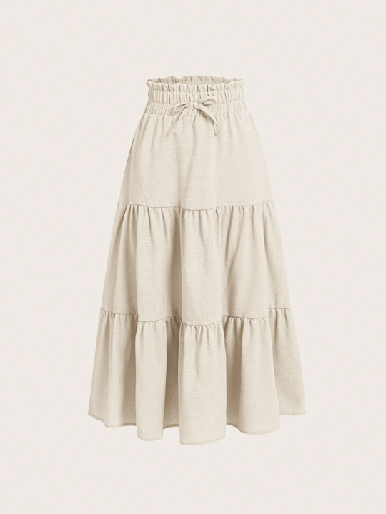 Tween Girl Paperbag Waist Knot Front Ruffle Hem Skirt