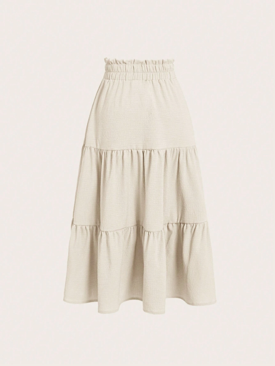 Tween Girl Paperbag Waist Knot Front Ruffle Hem Skirt