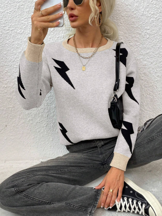 LUNE Lightning Pattern Drop Shoulder Sweater