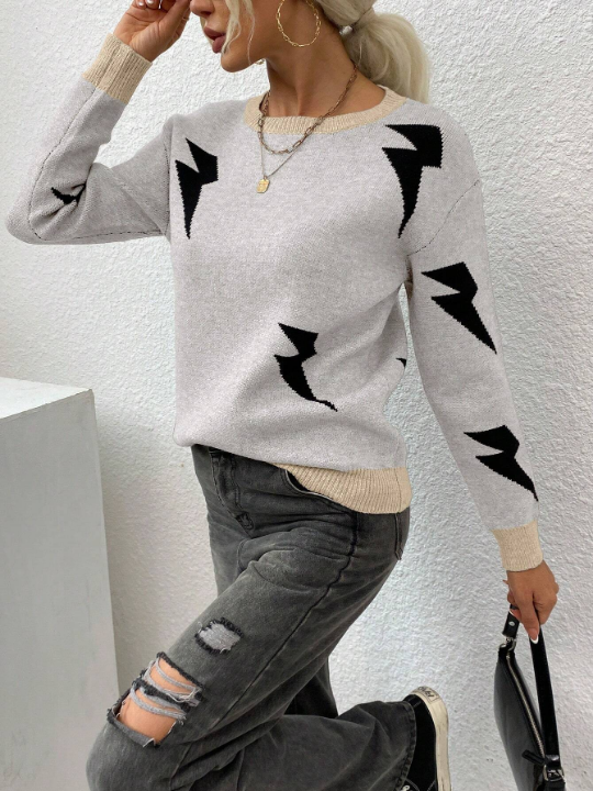 LUNE Lightning Pattern Drop Shoulder Sweater