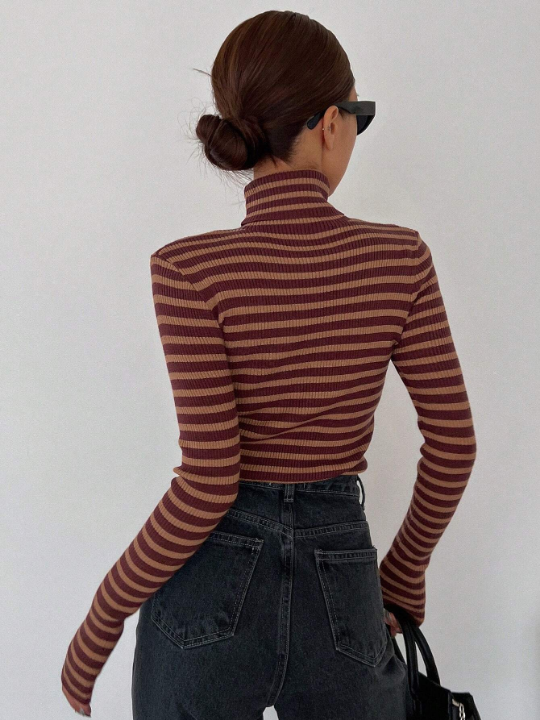 DAZY Striped Turtleneck Slim Fit Sweater For Layering