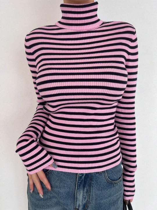 DAZY Striped Turtleneck Sweater For Layering