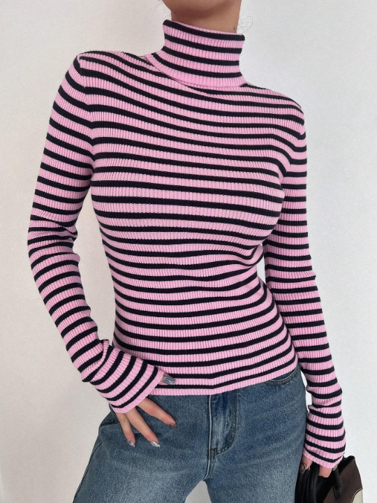 DAZY Striped Turtleneck Sweater For Layering