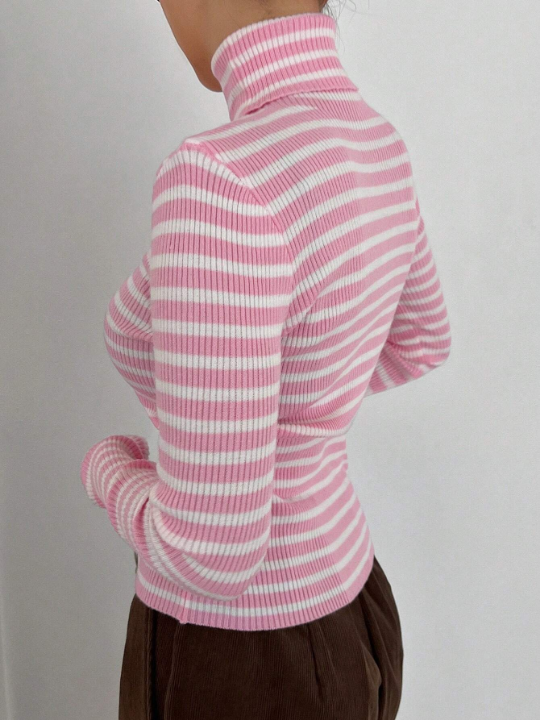 DAZY Striped High Neck Slim Fit Sweater