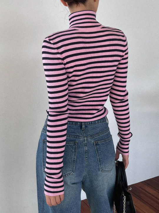 DAZY Striped Turtleneck Sweater For Layering