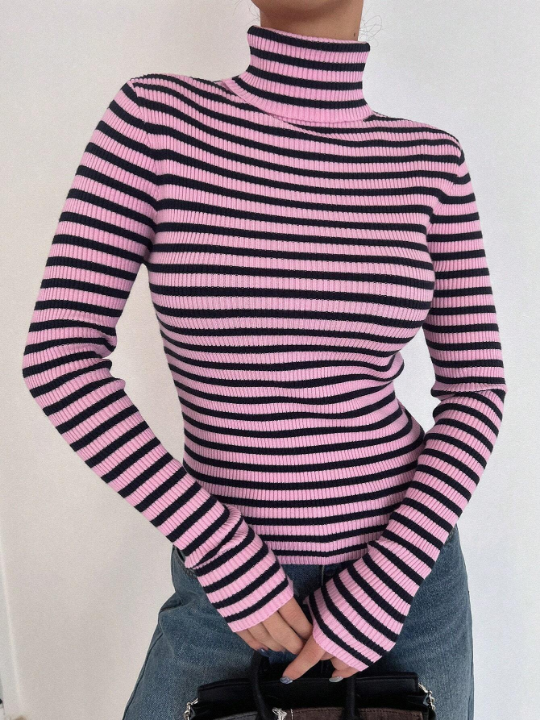 DAZY Striped Turtleneck Sweater For Layering