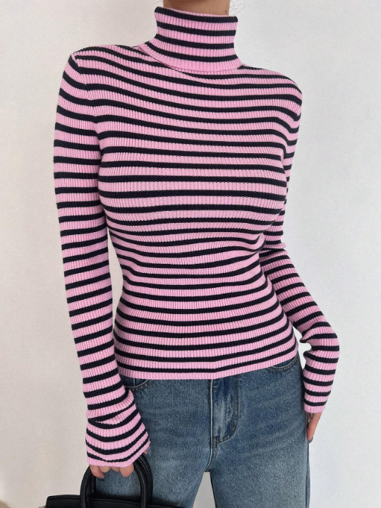 DAZY Striped Turtleneck Sweater For Layering