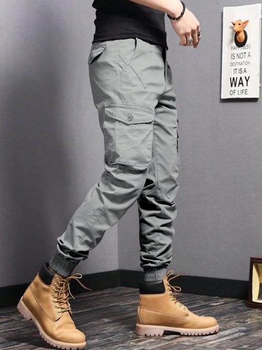 Manfinity EMRG Men's Cargo Pants With Side Pockets And Elastic Cuffs