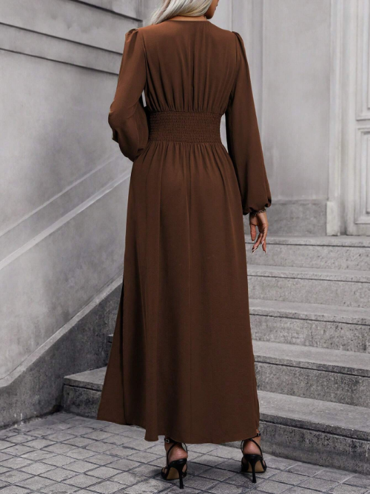 Lantern Sleeve Split Thigh Dress