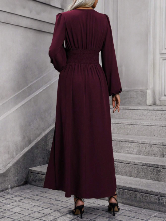 Women's Lantern Sleeve High Slit Dress