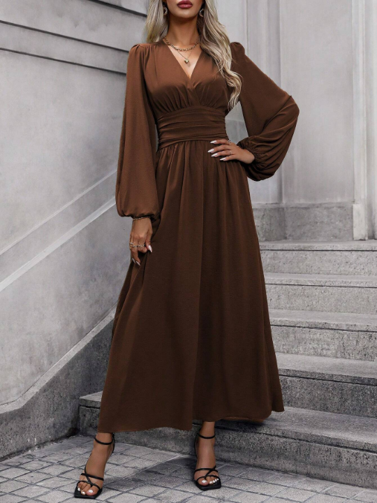 Lantern Sleeve Split Thigh Dress