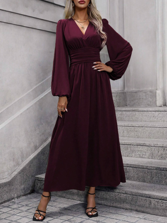 Women's Lantern Sleeve High Slit Dress