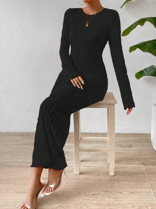 Priv Round Neck Pullover Solid Color Bodycon Dress