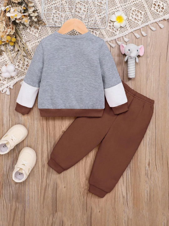 Baby Girl Letter Graphic Colorblock Sweatshirt & Sweatpants