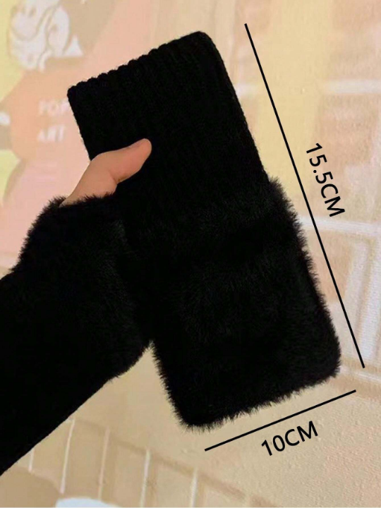 1 Pair Mink Fleece Soft Winter Half Finger Gloves Women Warm Luxury Solid White Plush Knitted Fingerless Gloves Wrist Mittens Writting