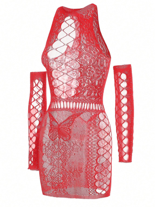 Classic Sexy Hollow Out Lace Lingerie Dress With Gloves