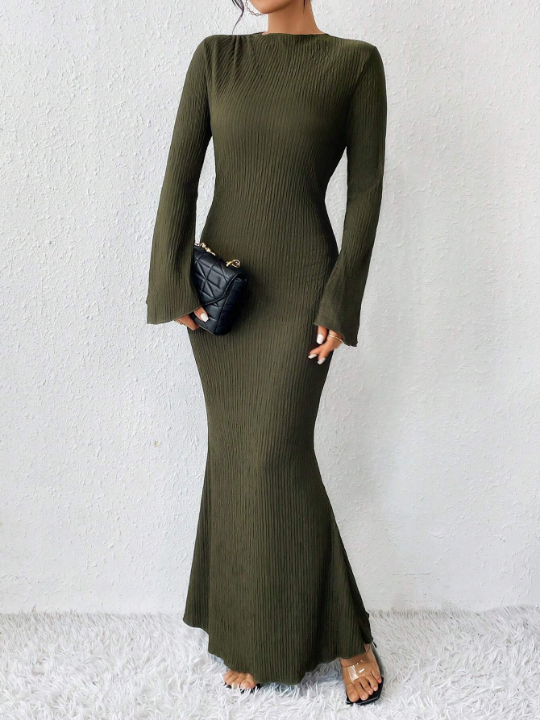 Priv Solid Color Long Bell Sleeve Women's Dress