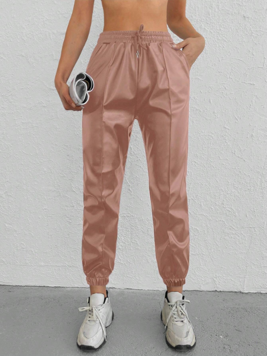 Drawstring Waist Pants With Slant Pockets