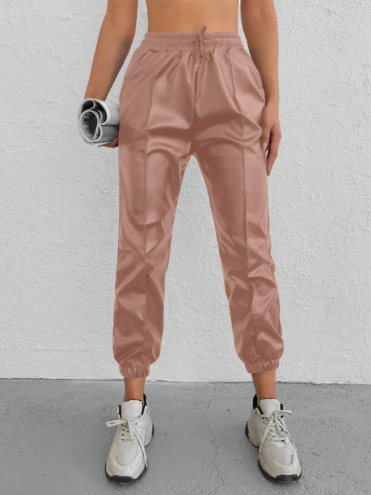 Drawstring Waist Pants With Slant Pockets