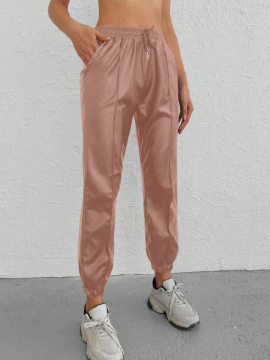 Drawstring Waist Pants With Slant Pockets