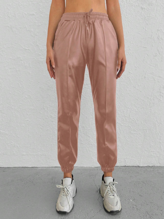 Drawstring Waist Pants With Slant Pockets