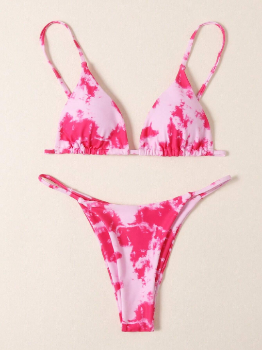 Swim Vcay Ladies' Tie Dye Bikini Swimsuit With Wireless Triangle Cup And Low Waist Set