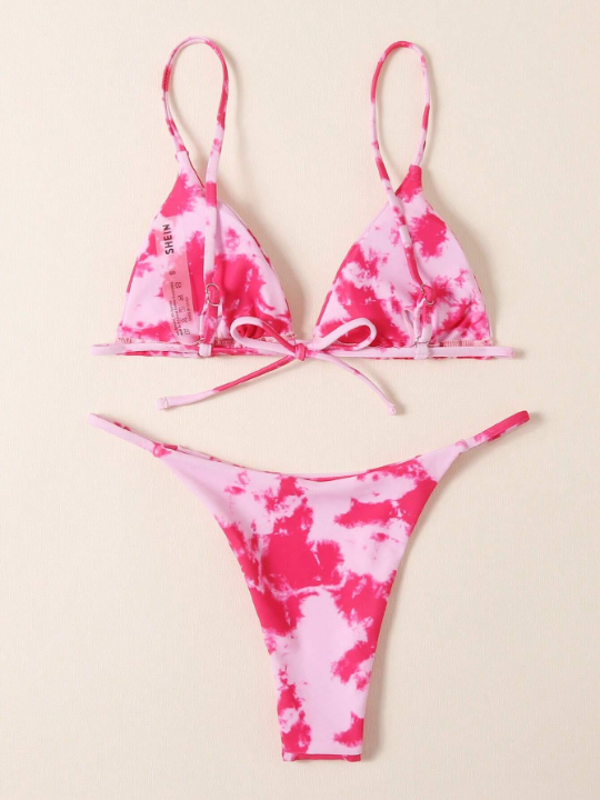 Swim Vcay Ladies' Tie Dye Bikini Swimsuit With Wireless Triangle Cup And Low Waist Set