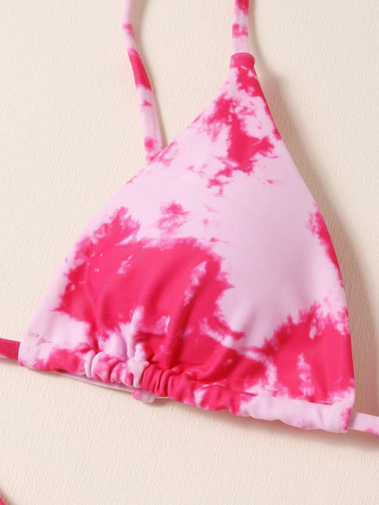 Swim Vcay Ladies' Tie Dye Bikini Swimsuit With Wireless Triangle Cup And Low Waist Set